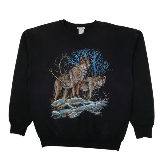 Mens Black Lee Vintage 90s Wolves Crewneck Jumper