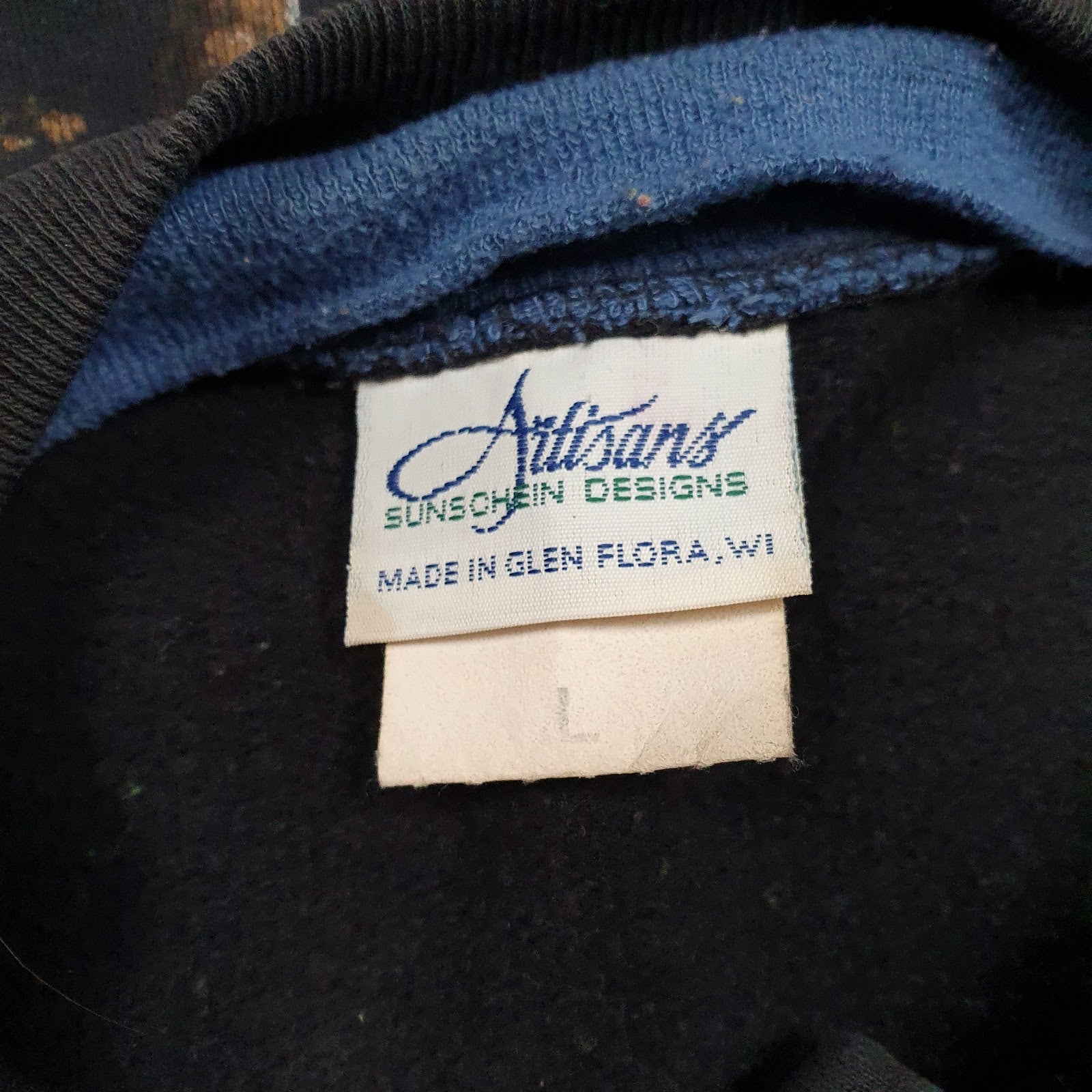 Mens Black Artisan Graphic Henley Vintage 90s Made In USA Quarter Zip Jumper