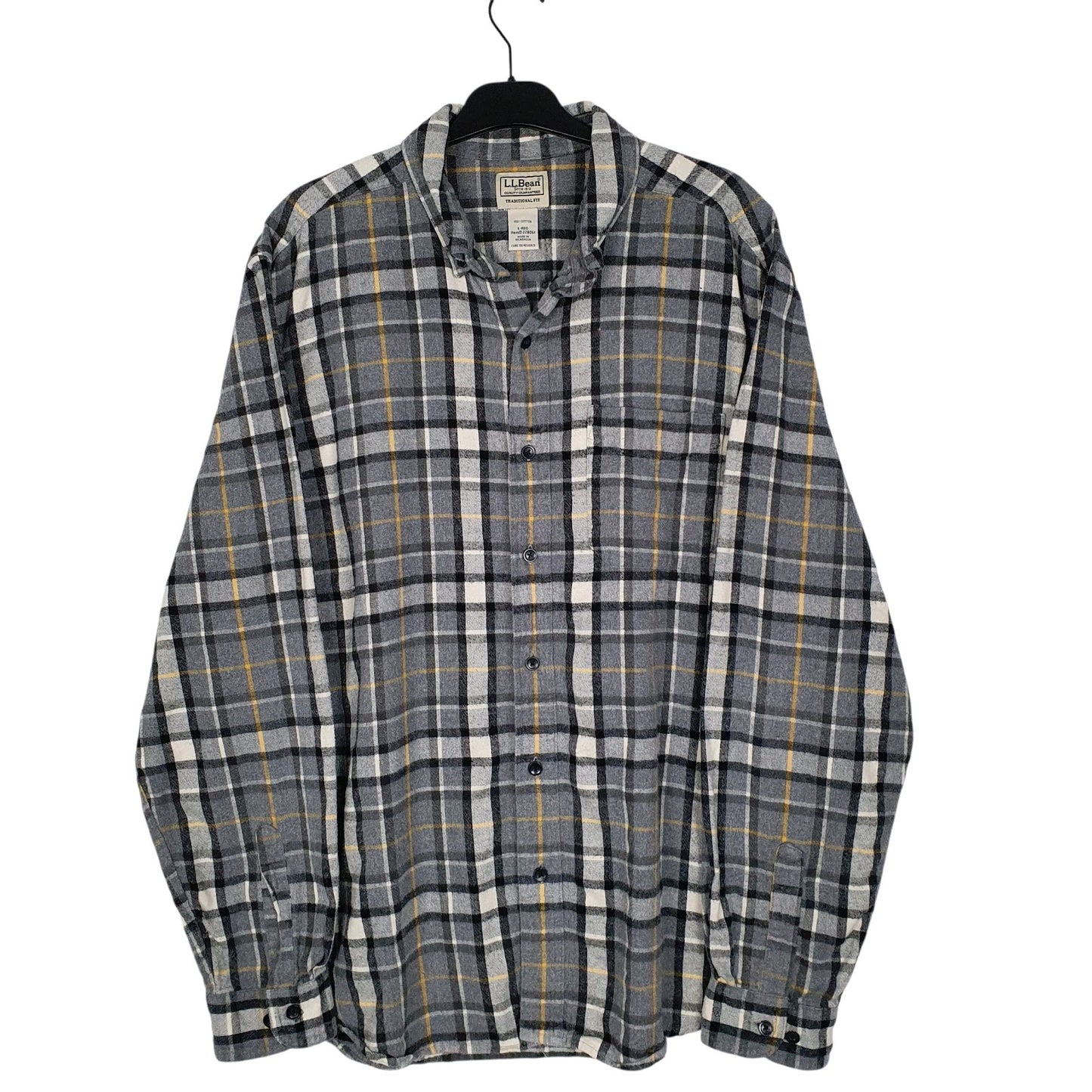 Mens Grey L.L.Bean Scotch Plaid Flannel Long Sleeve Shirt
