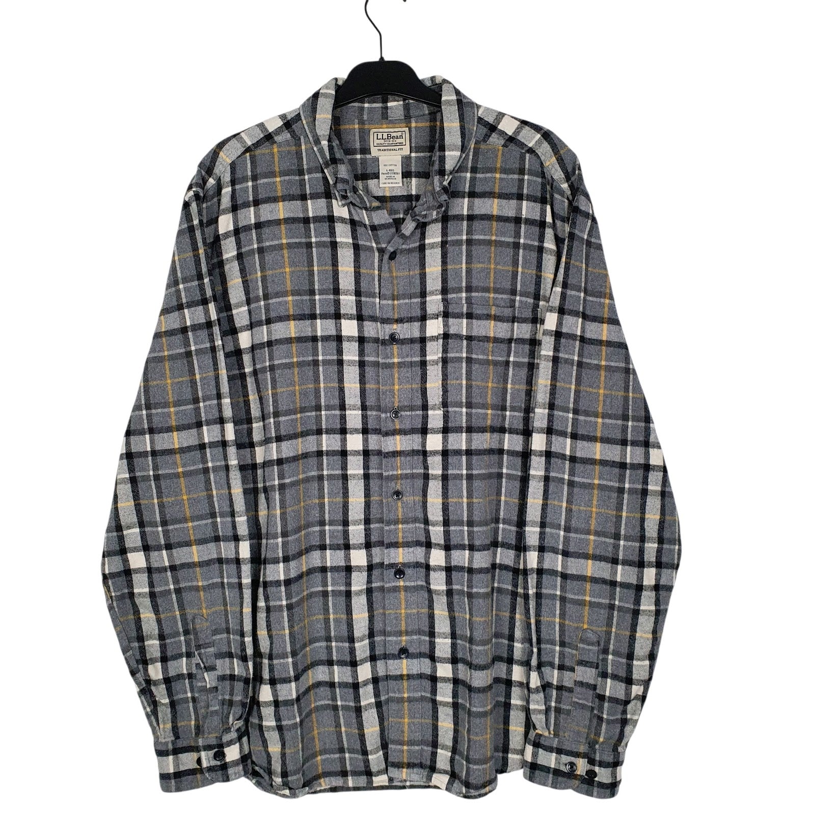 Mens Grey L.L.Bean Scotch Plaid Flannel Long Sleeve Shirt