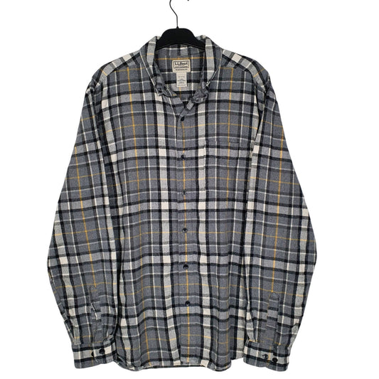 Mens Grey L.L.Bean Scotch Plaid Flannel Long Sleeve Shirt