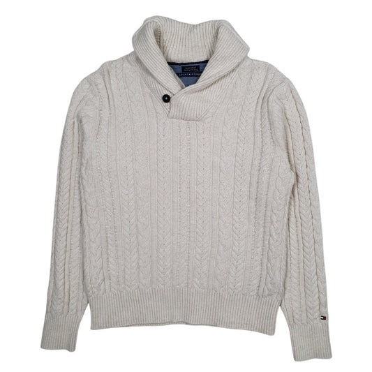 Mens Cream Tommy Hilfiger Cable Knit Shoal Neck Jumper