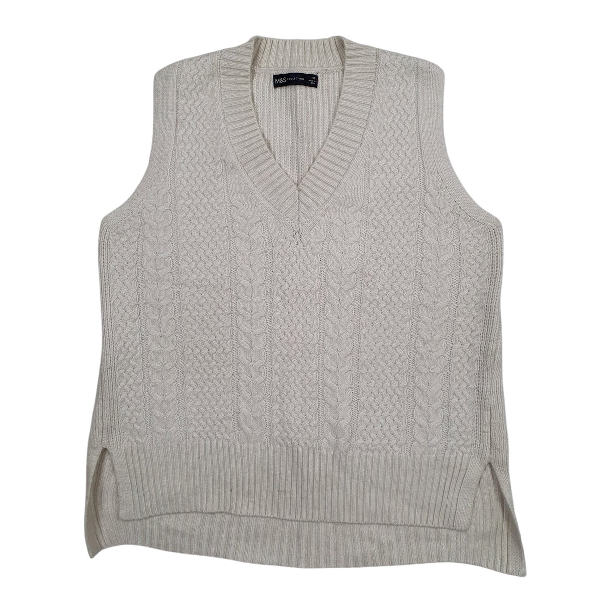 Womens White M&S Cable Knit Vest Jumper