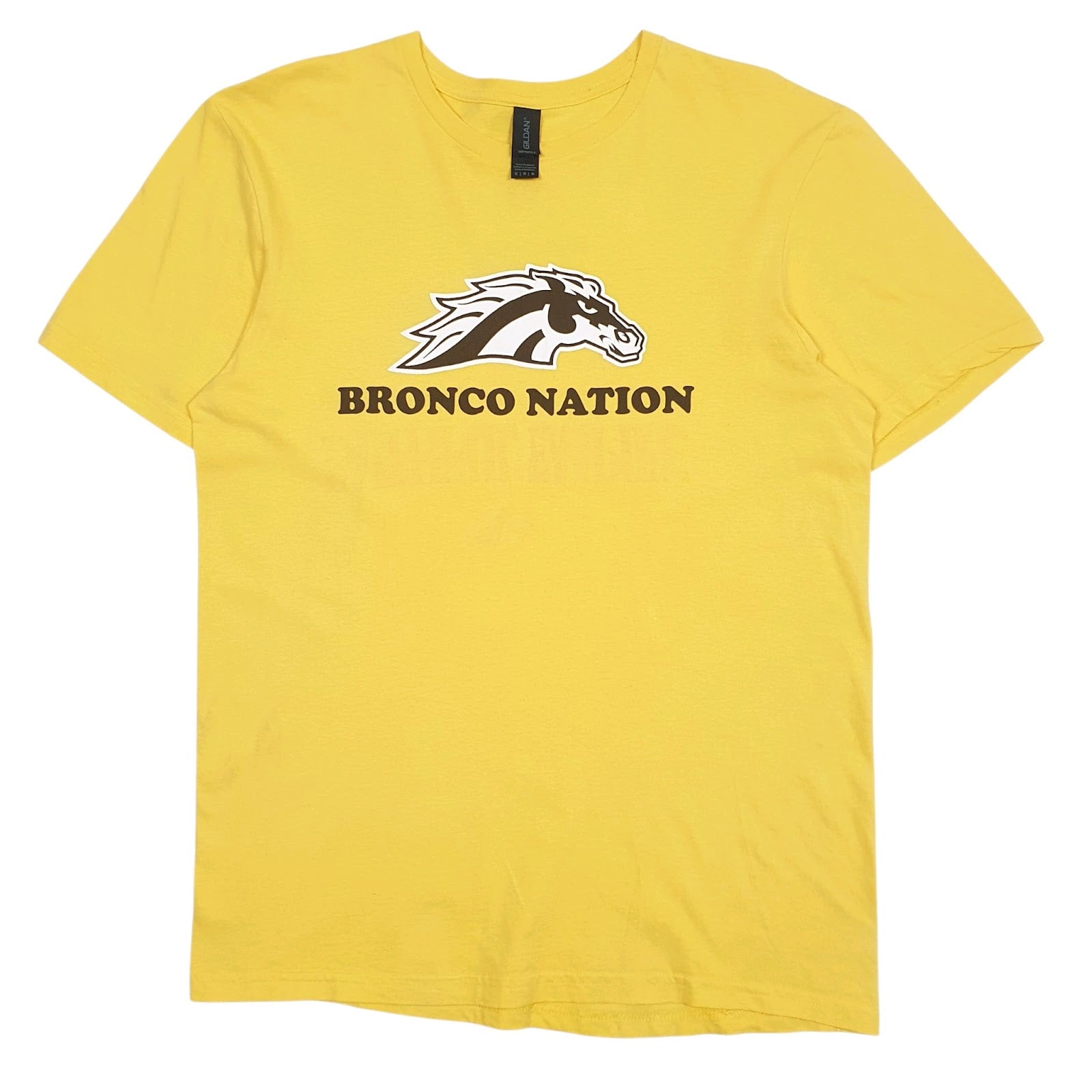 Mens Yellow Gildan Bronco Nation Short Sleeve T Shirt