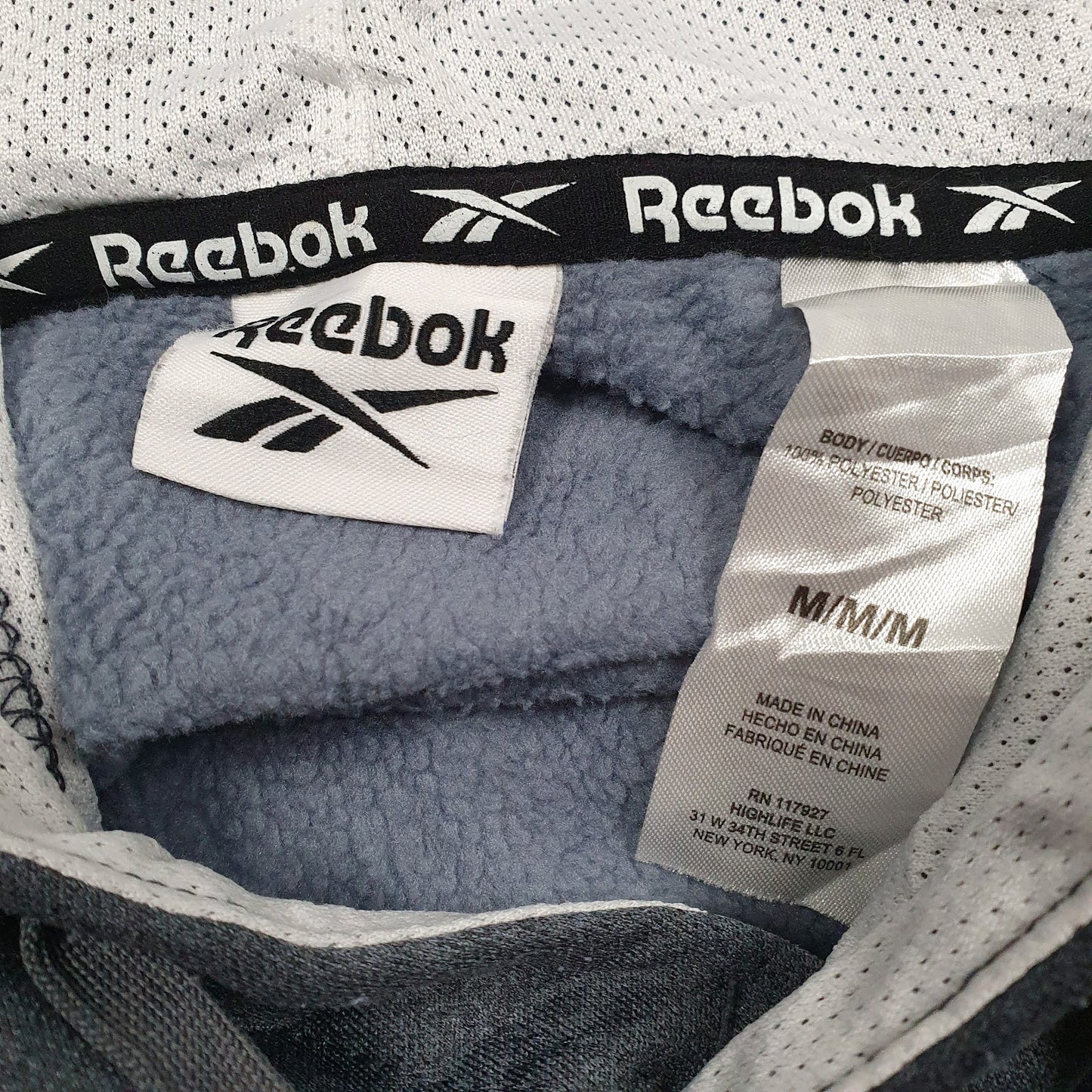 Mens Grey Reebok Spellout Hoodie Jumper