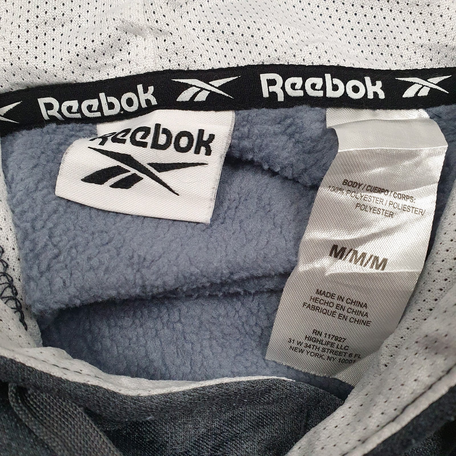 Mens Grey Reebok Spellout Hoodie Jumper