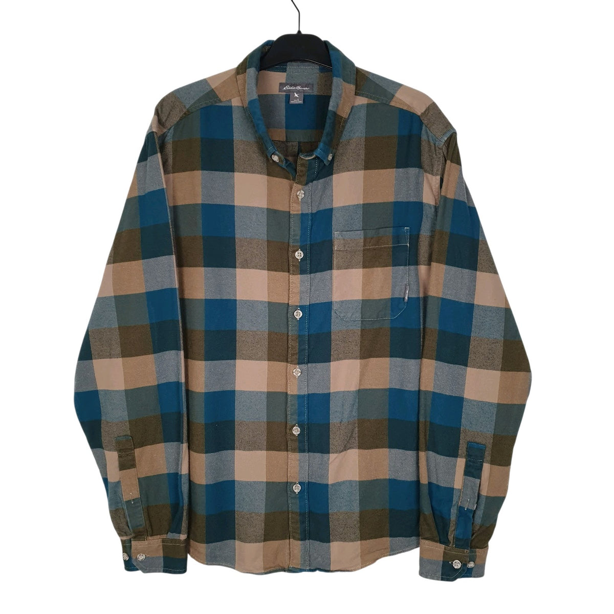 Mens Blue Eddie Bauer Heavy Flannel Plaid Long Sleeve Shirt