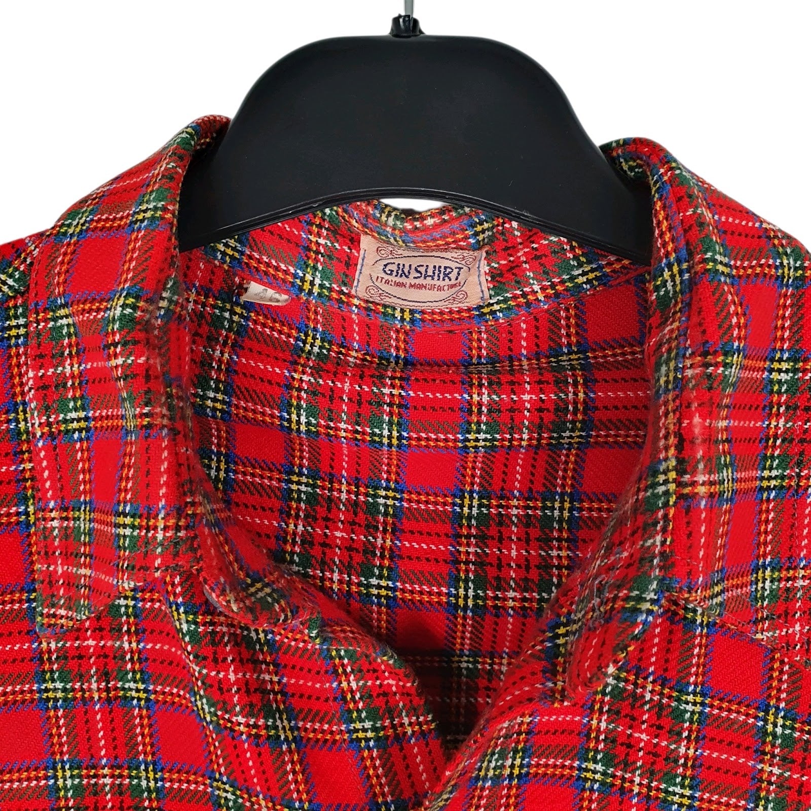Mens Red Gin Shirt Vintage 90s Plaid Flannel  Shirt