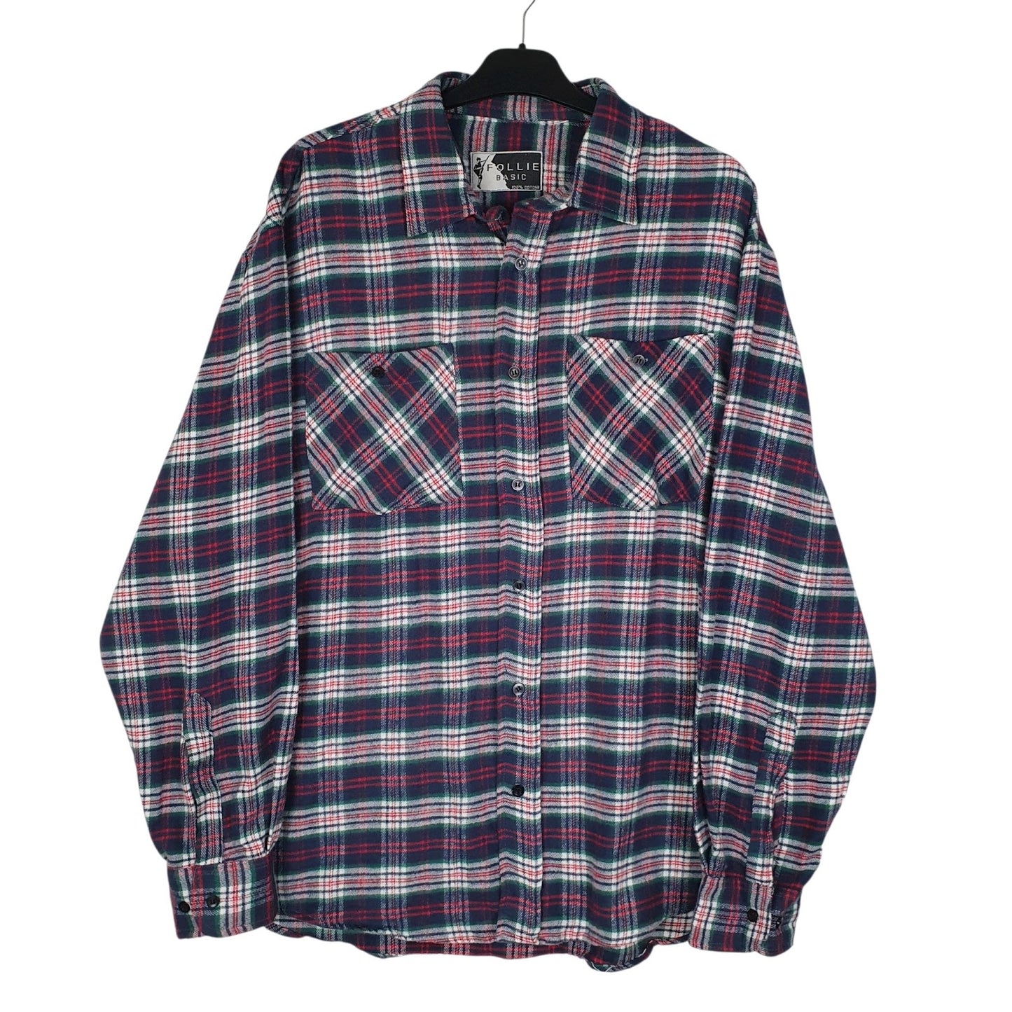 Mens Navy Follie Basic Plaid Flannel Long Sleeve Shirt
