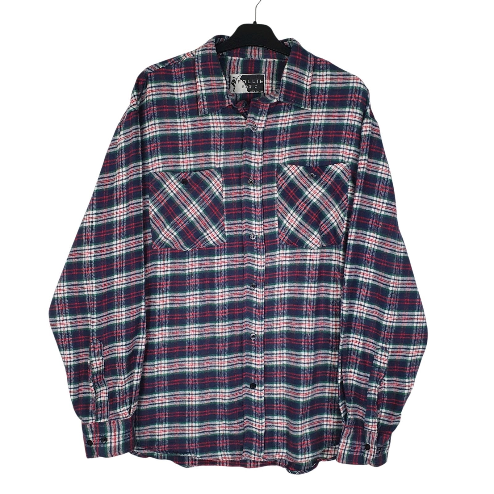 Mens Navy Follie Basic Plaid Flannel Long Sleeve Shirt
