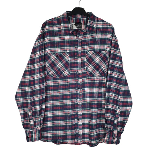 Mens Navy Follie Basic Plaid Flannel Long Sleeve Shirt