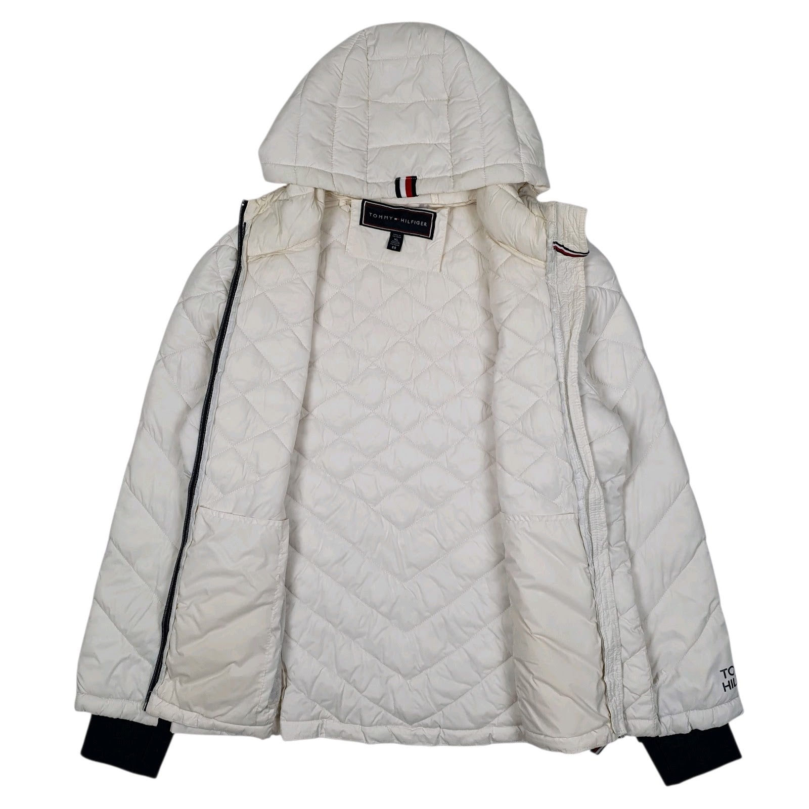 Womens White Tommy Hilfiger Quilted Hoodie Coat