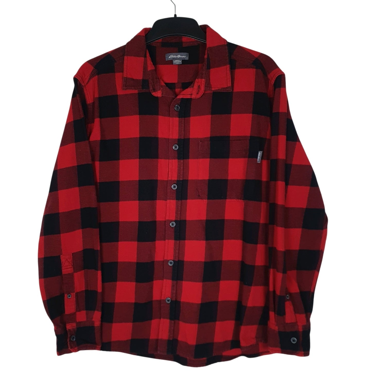 Mens Red Eddie Bauer Heavyweight Flannel Plaid Long Sleeve Shirt