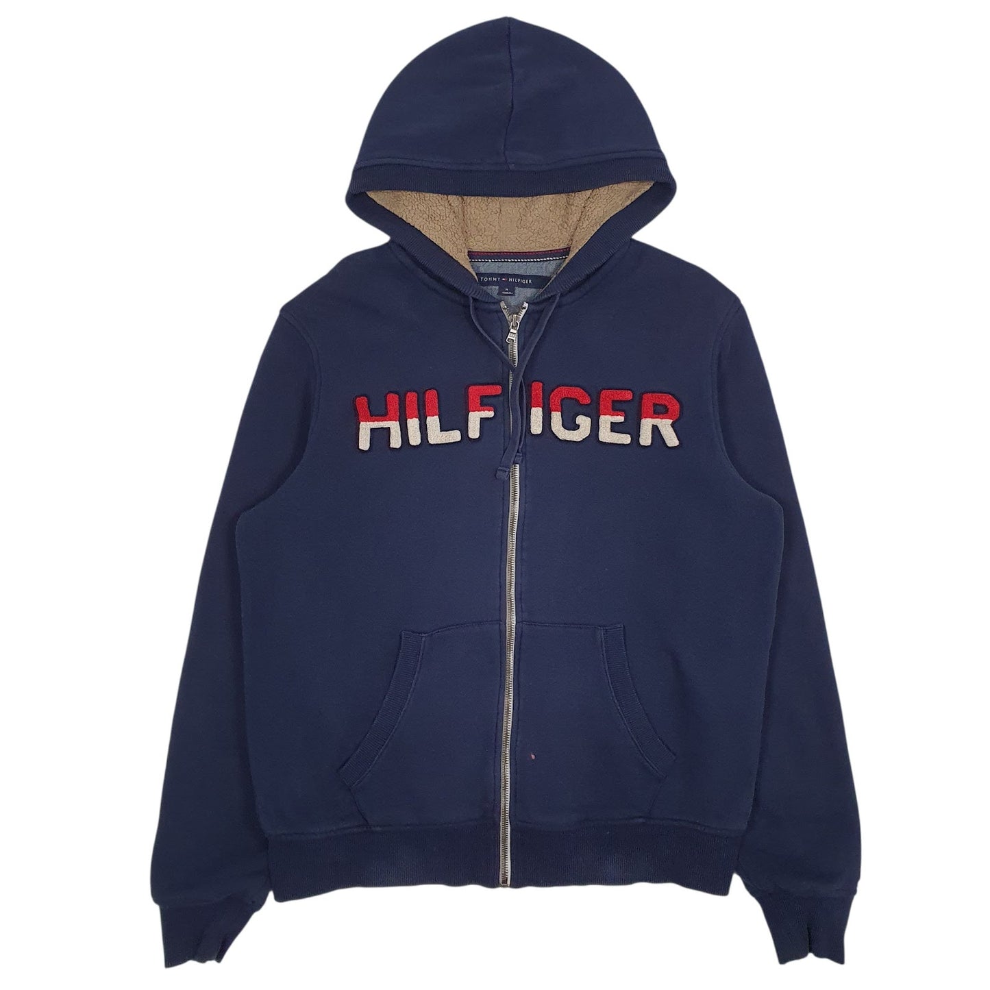 Mens Navy Tommy Hilfiger Spellout Fleece Lined Full Zip Jumper