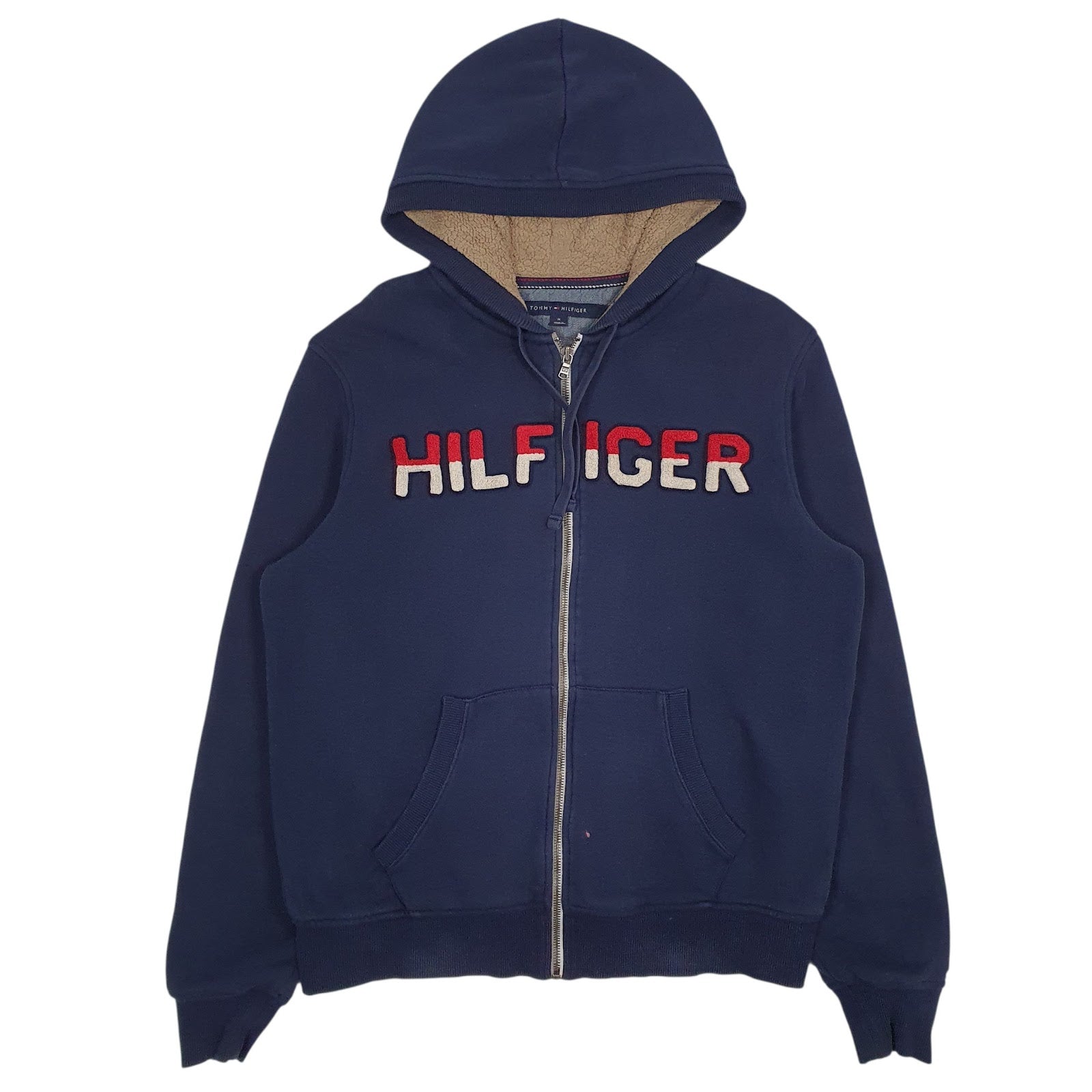 Mens Navy Tommy Hilfiger Spellout Fleece Lined Full Zip Jumper