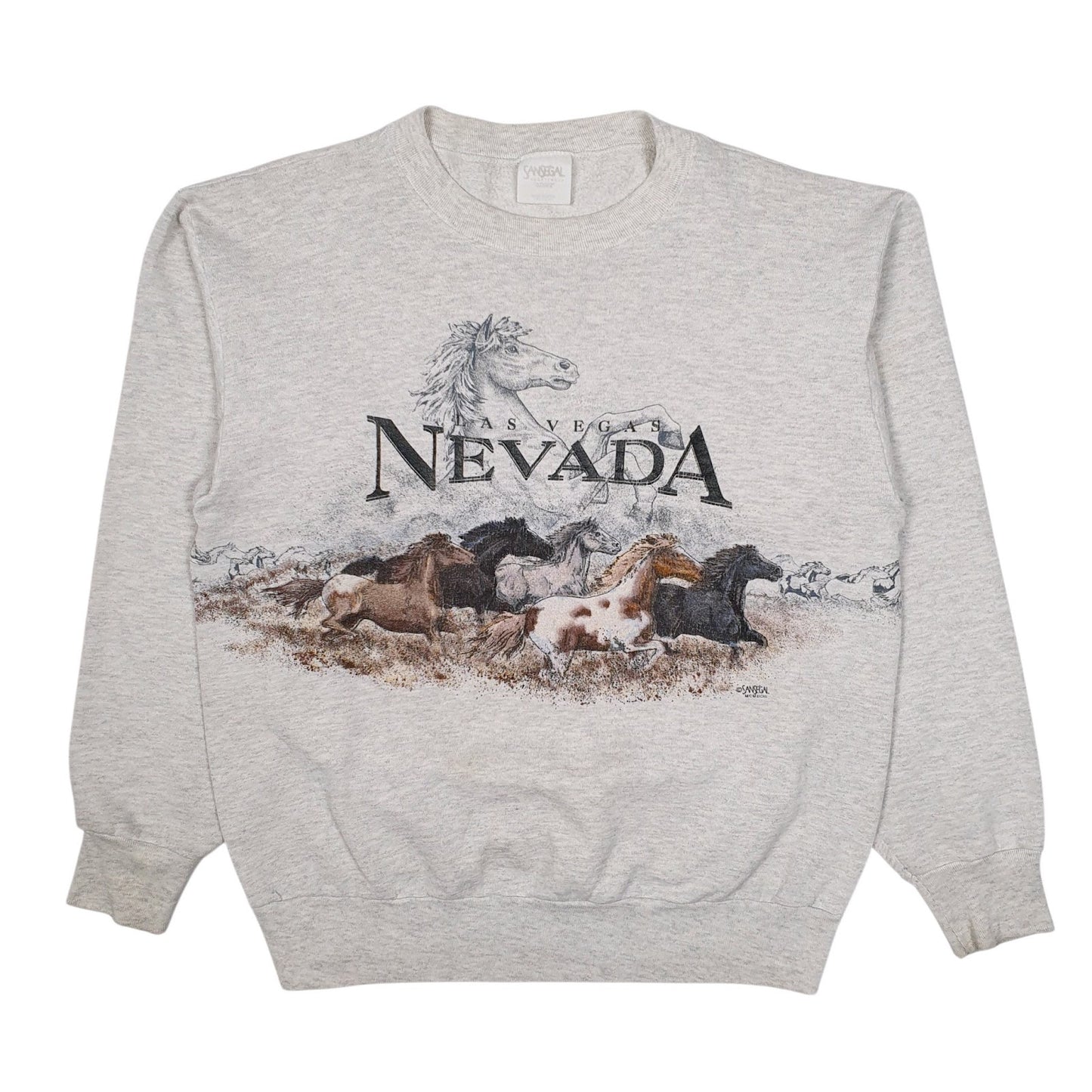 Mens Grey Sansegal Vintage 90s Nevada Lightweight Crewneck Jumper