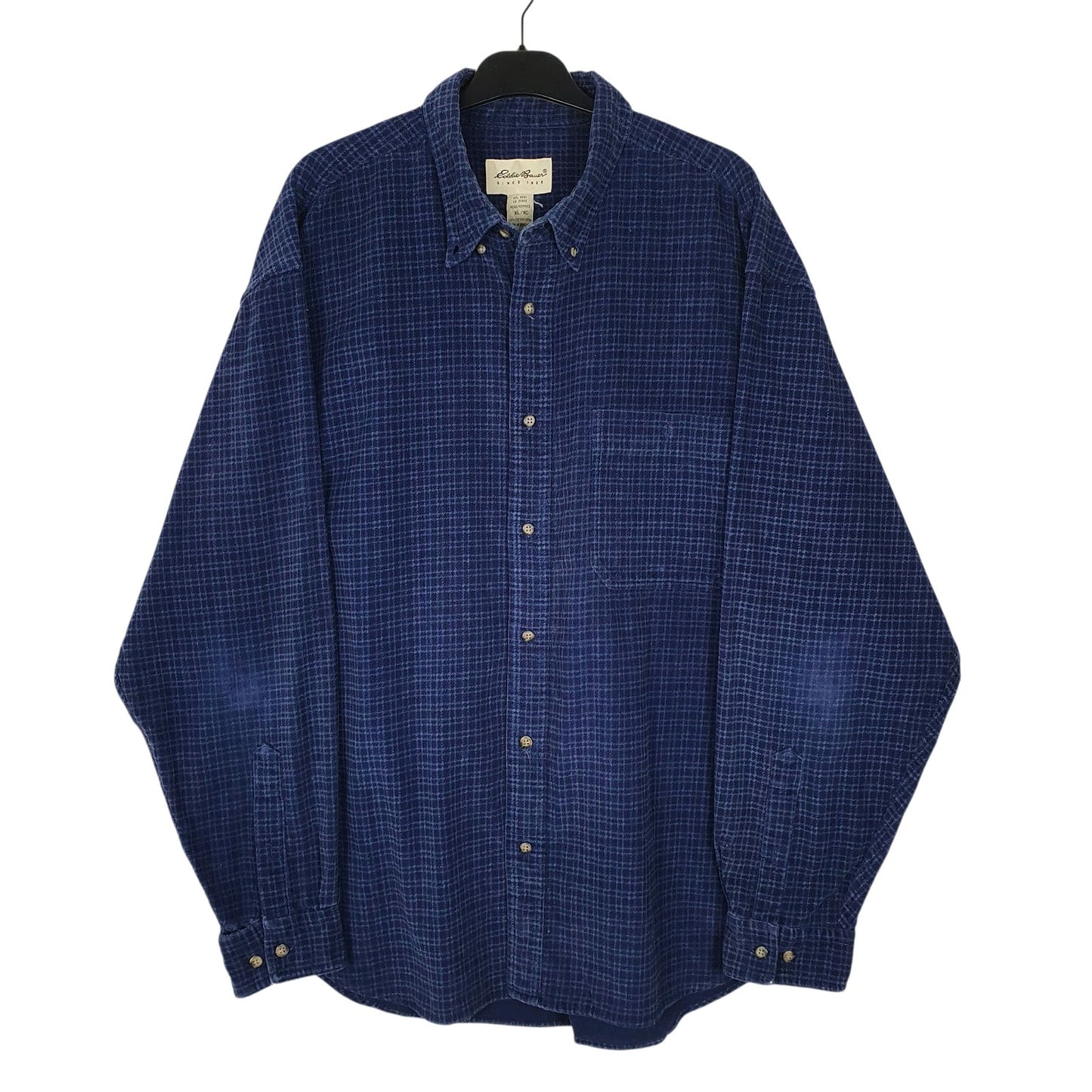 Mens Navy Eddie Bauer Thick Corduroy Flannel Long Sleeve Shirt