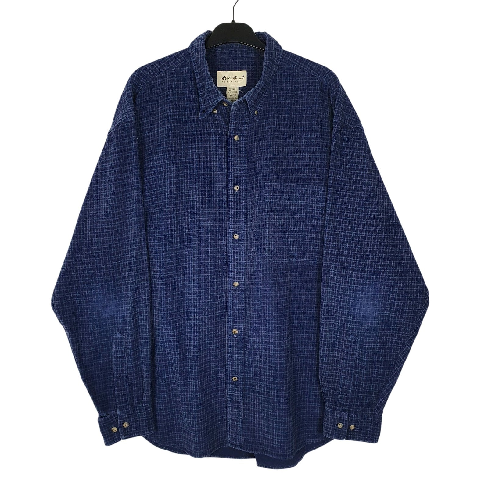 Mens Navy Eddie Bauer Thick Corduroy Flannel Long Sleeve Shirt