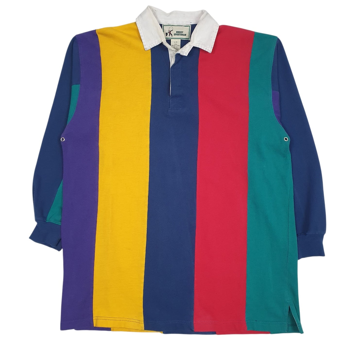 Mens Blue Rugby Sportsman Rugby Vintage 90s Long Sleeve Polo Shirt