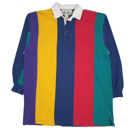 Mens Blue Rugby Sportsman Rugby Vintage 90s Long Sleeve Polo Shirt