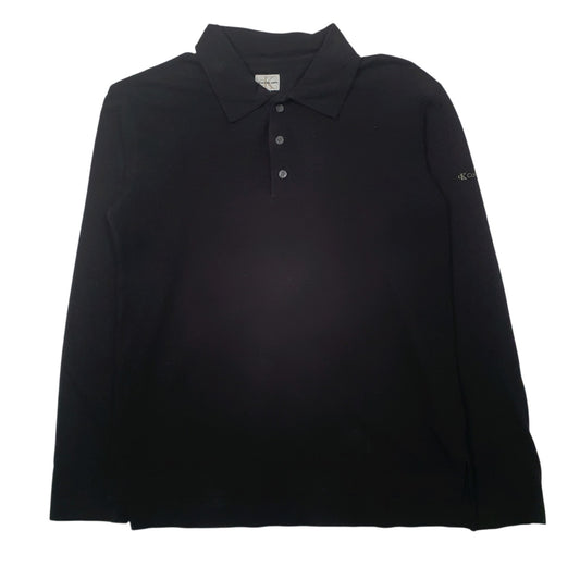 Mens Black Calvin Klein  Long Sleeve Polo Shirt
