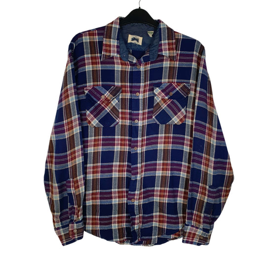 Mens Navy Sears Vintage 80s Flannel Plaid Long Sleeve Shirt