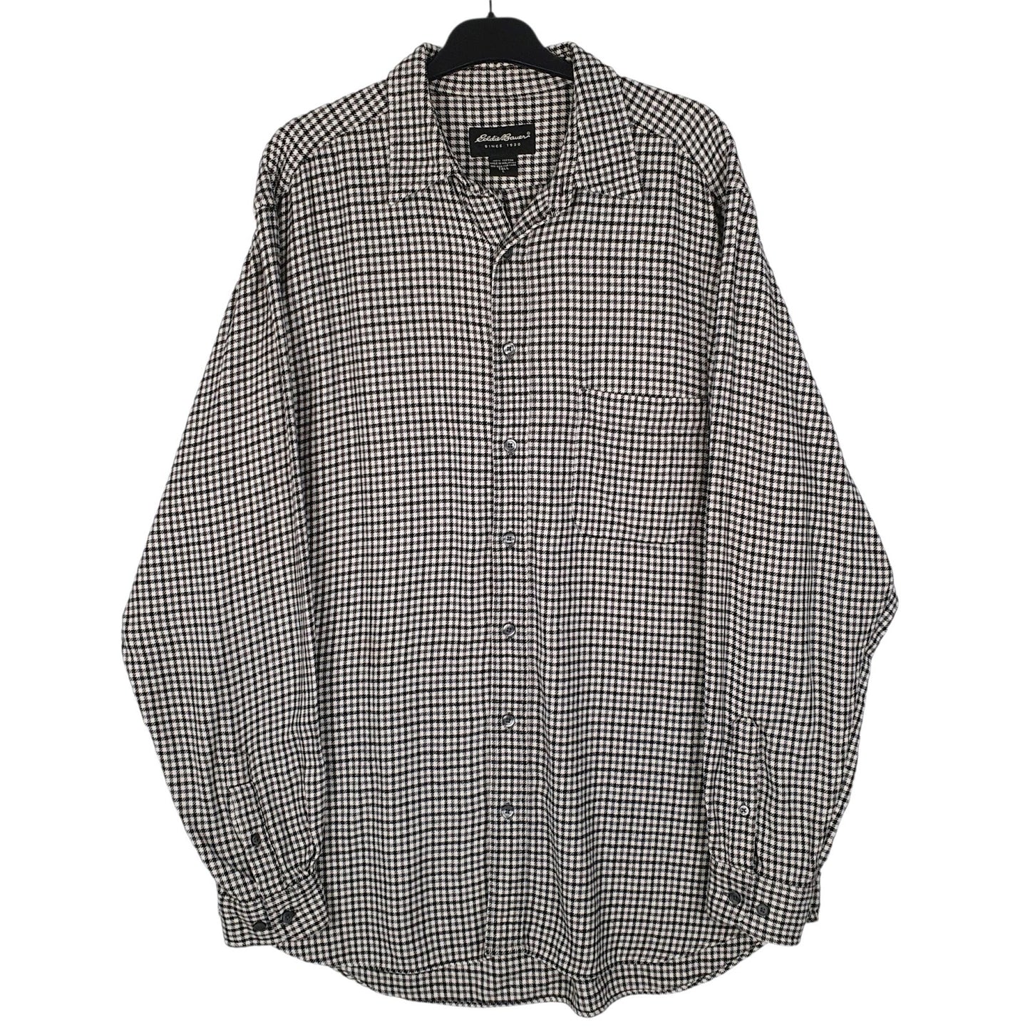 Mens Black Eddie Bauer Heavyweight Flannel Dogstooth Houndstooth Long Sleeve Shirt