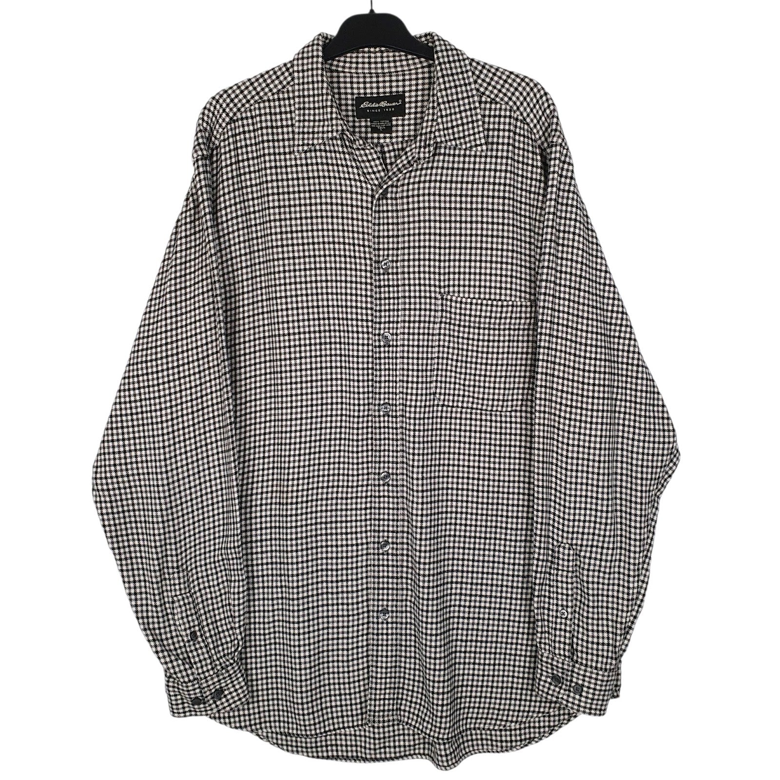 Mens Black Eddie Bauer Heavyweight Flannel Dogstooth Houndstooth Long Sleeve Shirt