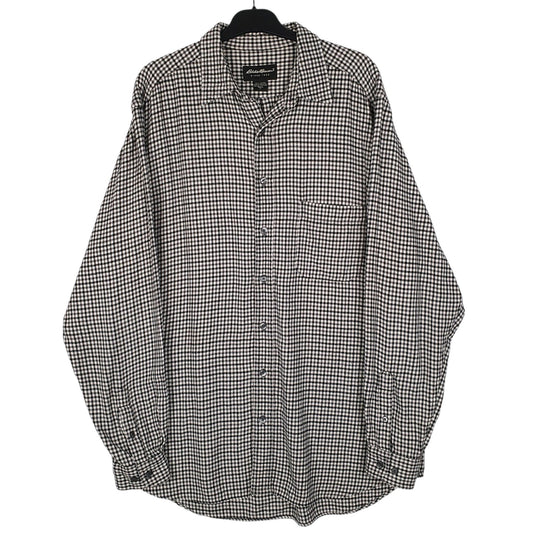 Mens Black Eddie Bauer Heavyweight Flannel Dogstooth Houndstooth Long Sleeve Shirt