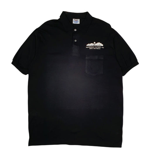 Mens Black Hanes Stedman Vintage 90s Short Sleeve Polo Shirt