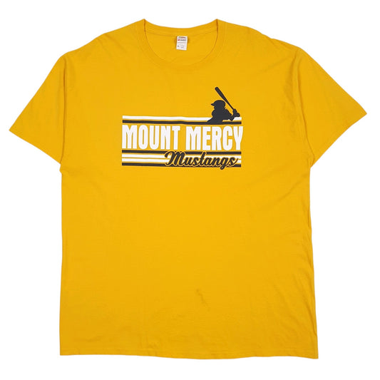 Mens Yellow Fruit Of The Loom Mount Mercy Mustangs Short Sleeve T Shirt