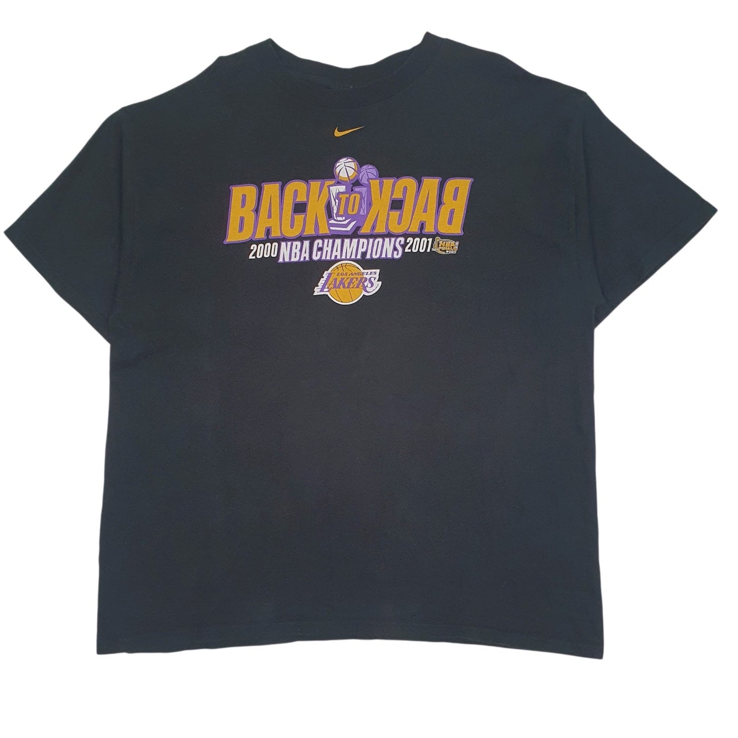 Mens Black Nike Vintage 00s Los Angeles Lakers NBA Champions Back to Back Short Sleeve T Shirt