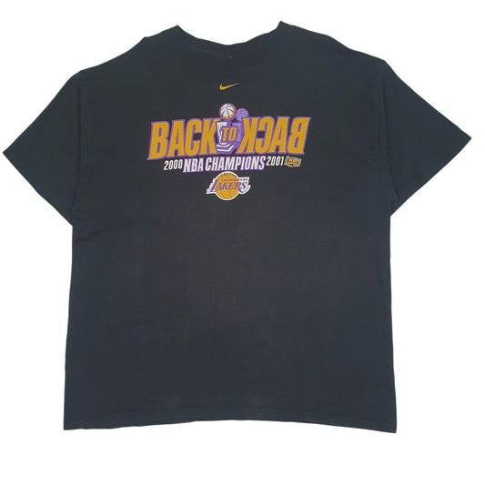 Mens Black Nike Vintage 00s Los Angeles Lakers NBA Champions Back to Back Short Sleeve T Shirt