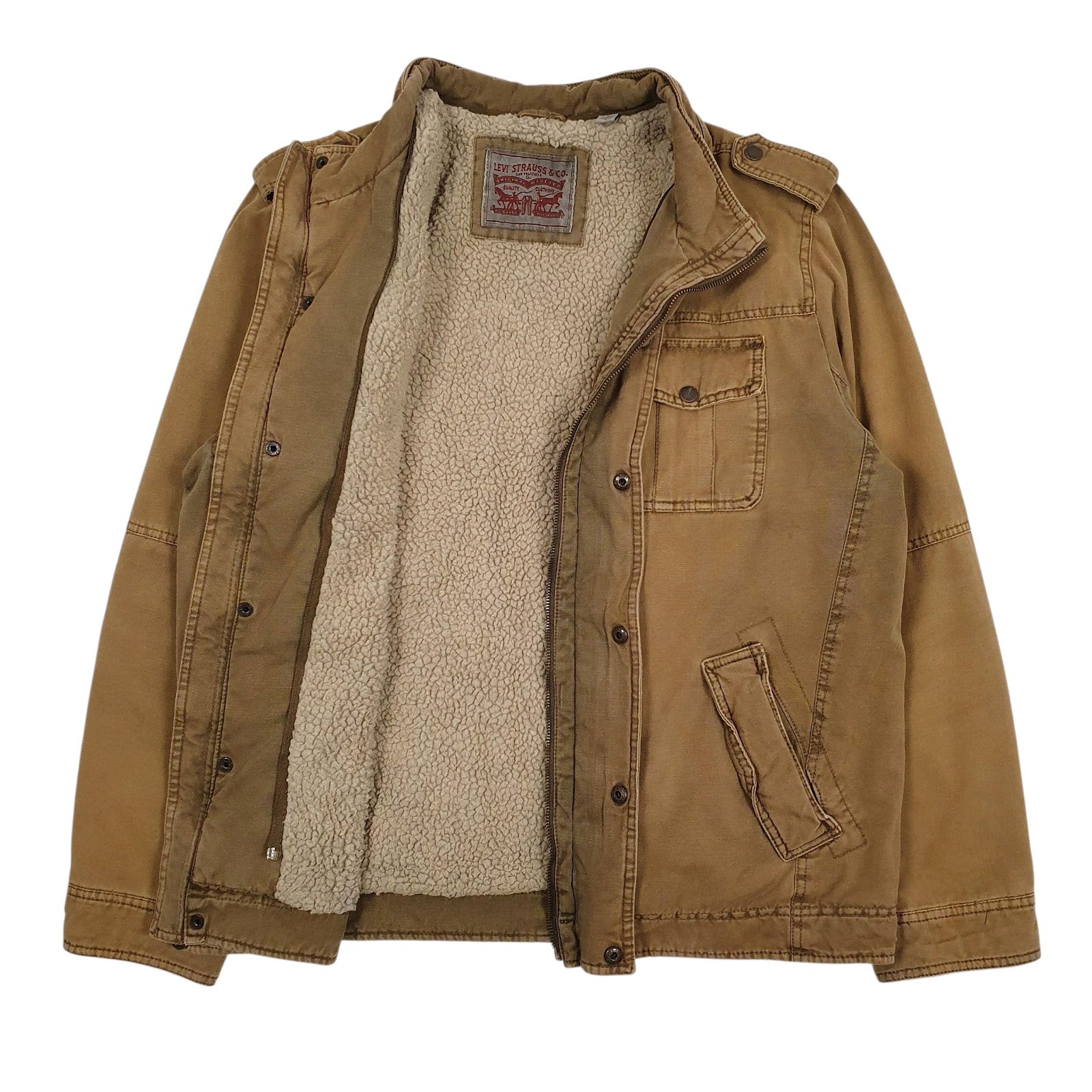 Mens Brown Levis Sherpa Lined Military  Coat