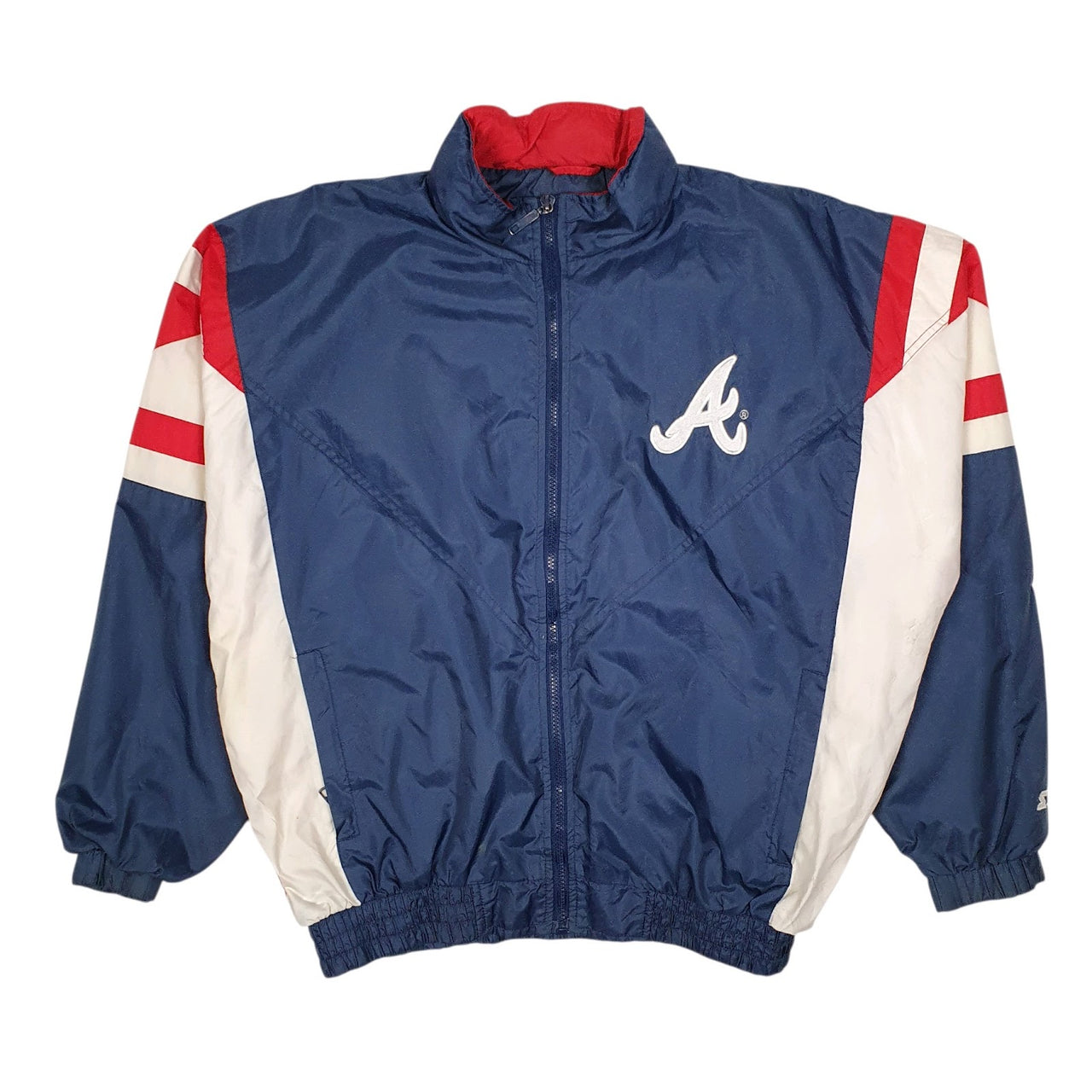 Mens Navy Starter Vintage 90s MLB Atlanta Braves Baseball Hoodie Coat