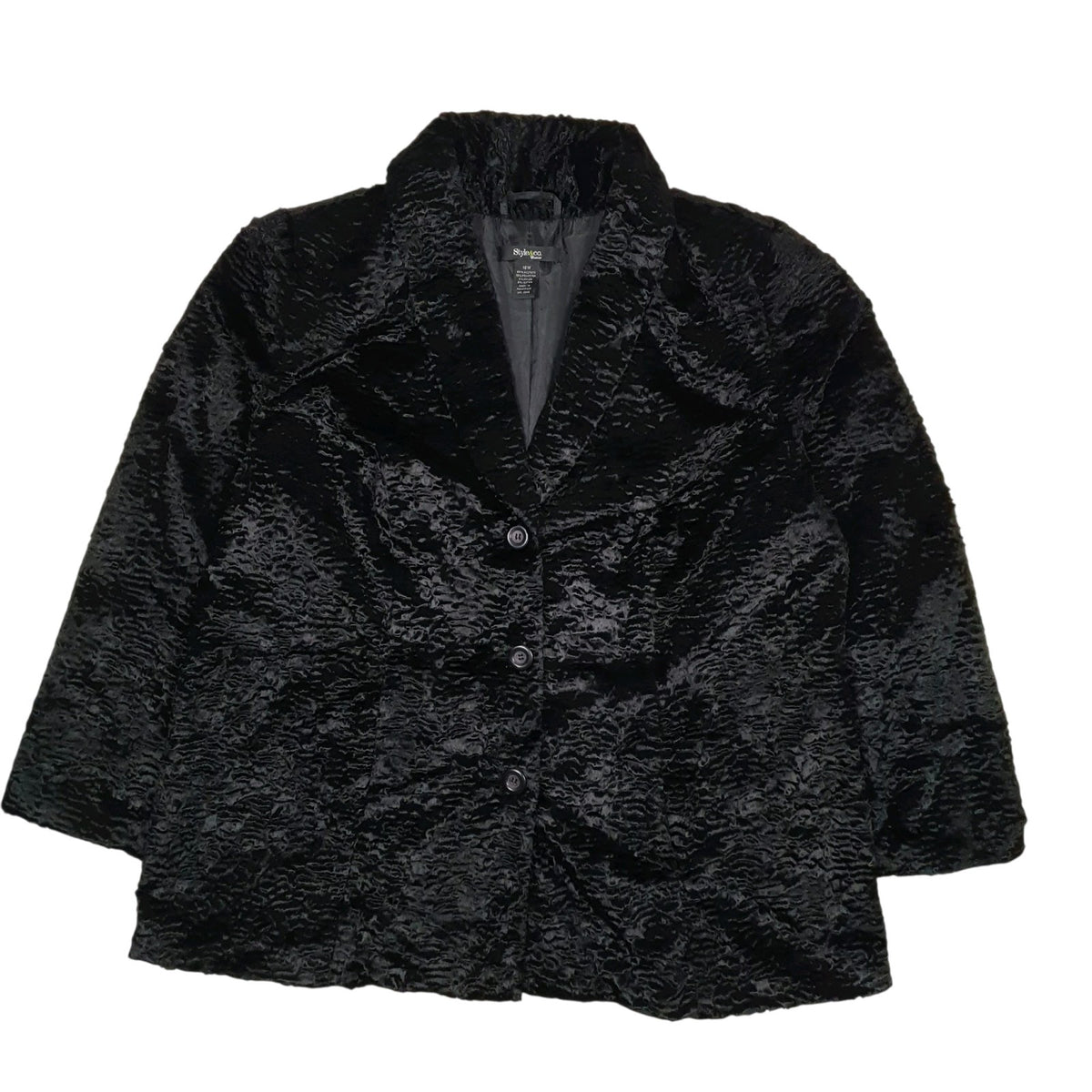 Womens Black Style & Co Fluffy Faux Fur Blazer  Coat