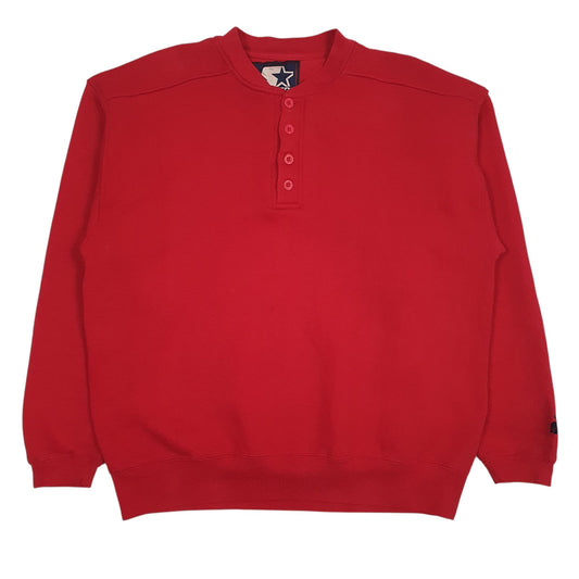 Mens Red Starter Henley Oversized Quarter Zip Jumper