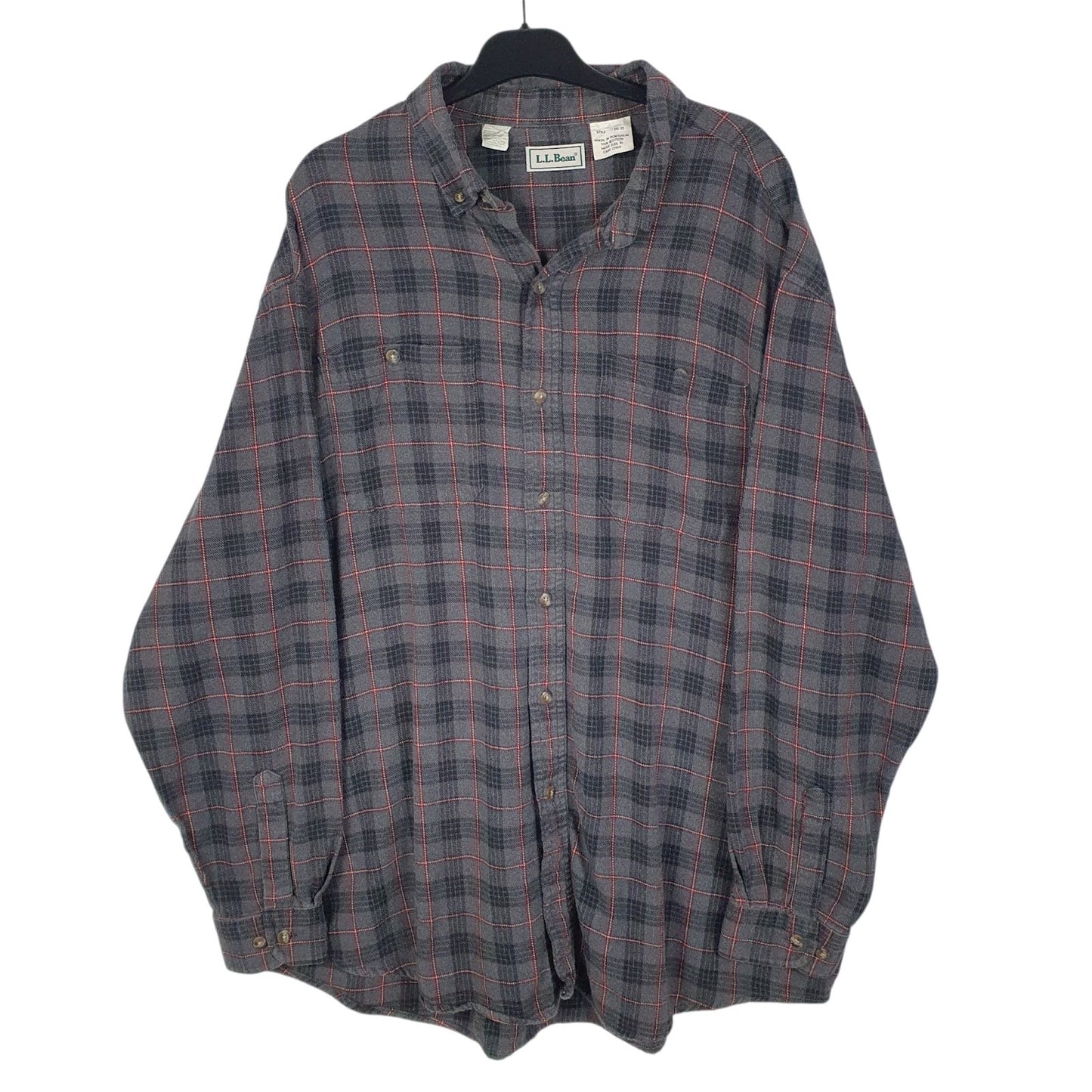 Mens Grey L.L.Bean Flannel Long Sleeve Shirt