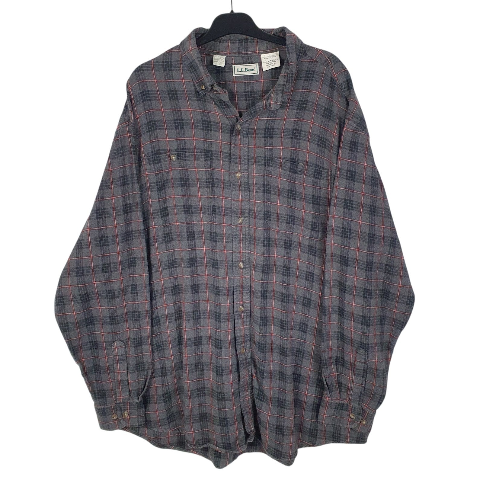 Mens Grey L.L.Bean Flannel Long Sleeve Shirt