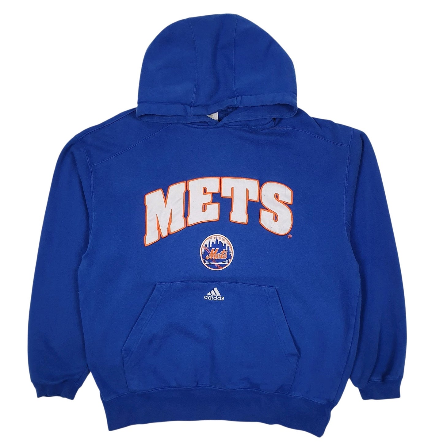 Mens Blue Adidas New York Mets MLB Baseball Vintage 2000s Hoodie Jumper
