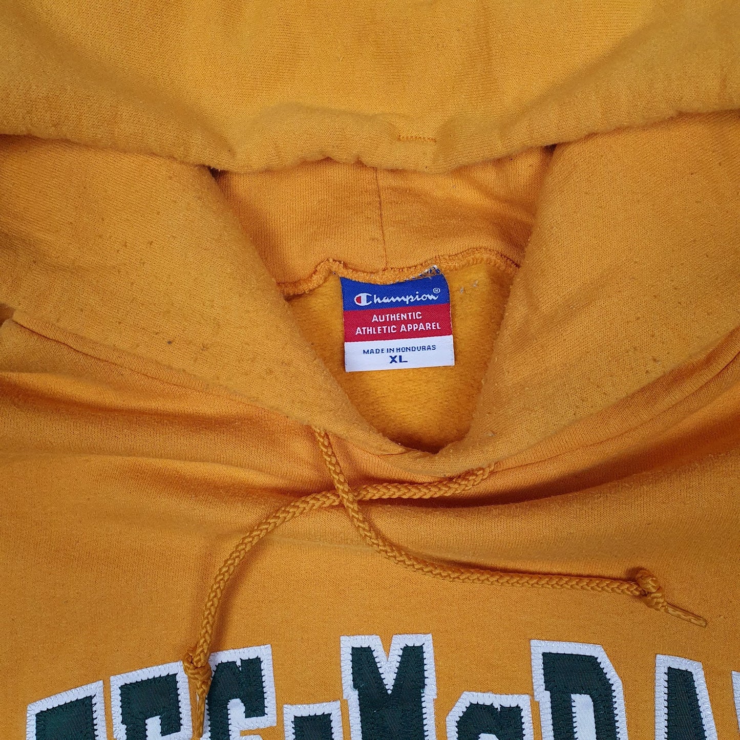 Mens Yellow Champion Lees Mcrae College Vintage 00s Hoodie Jumper