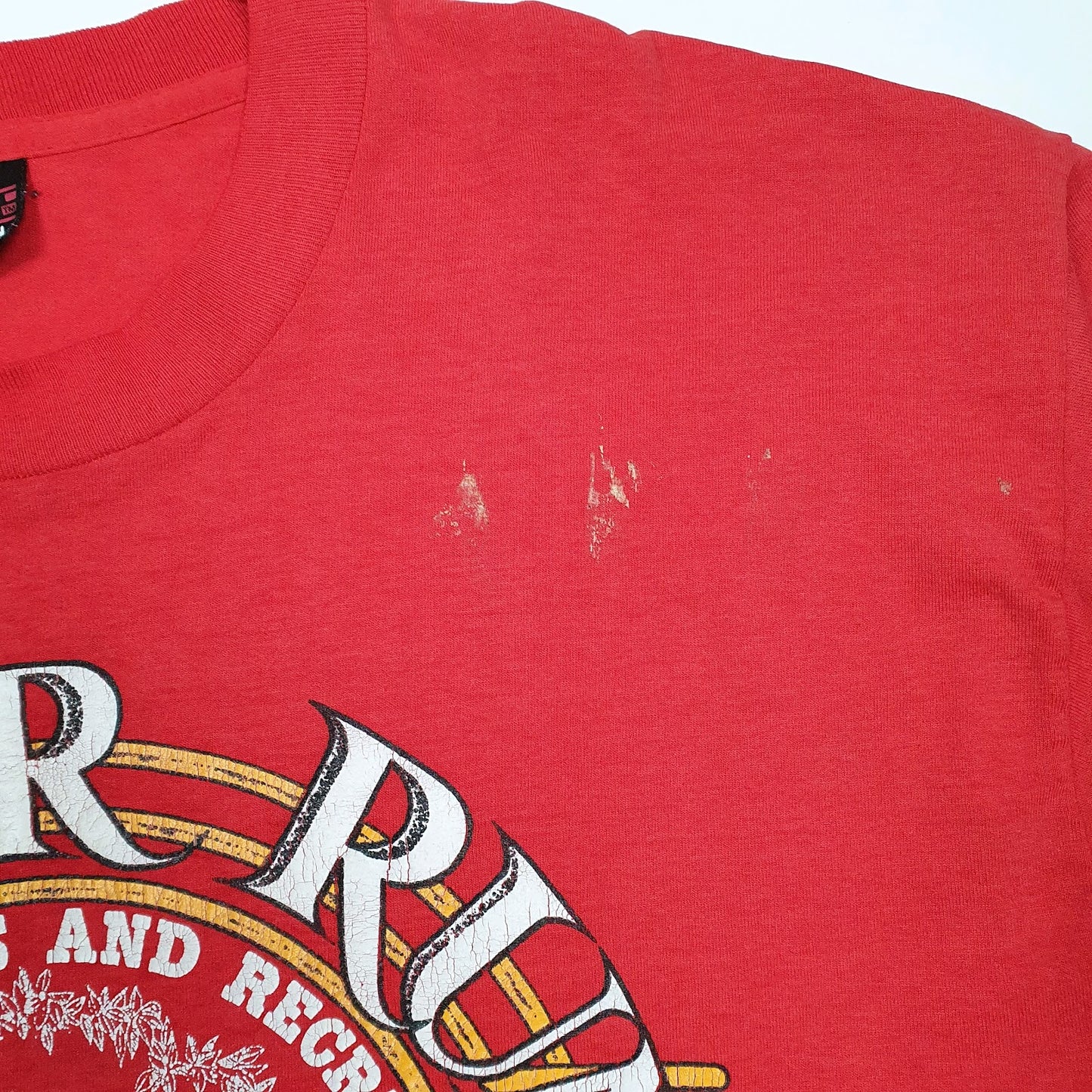 Mens Red Fruit Of The Loom Vintage 90s Single Stitch River Run  T Shirt