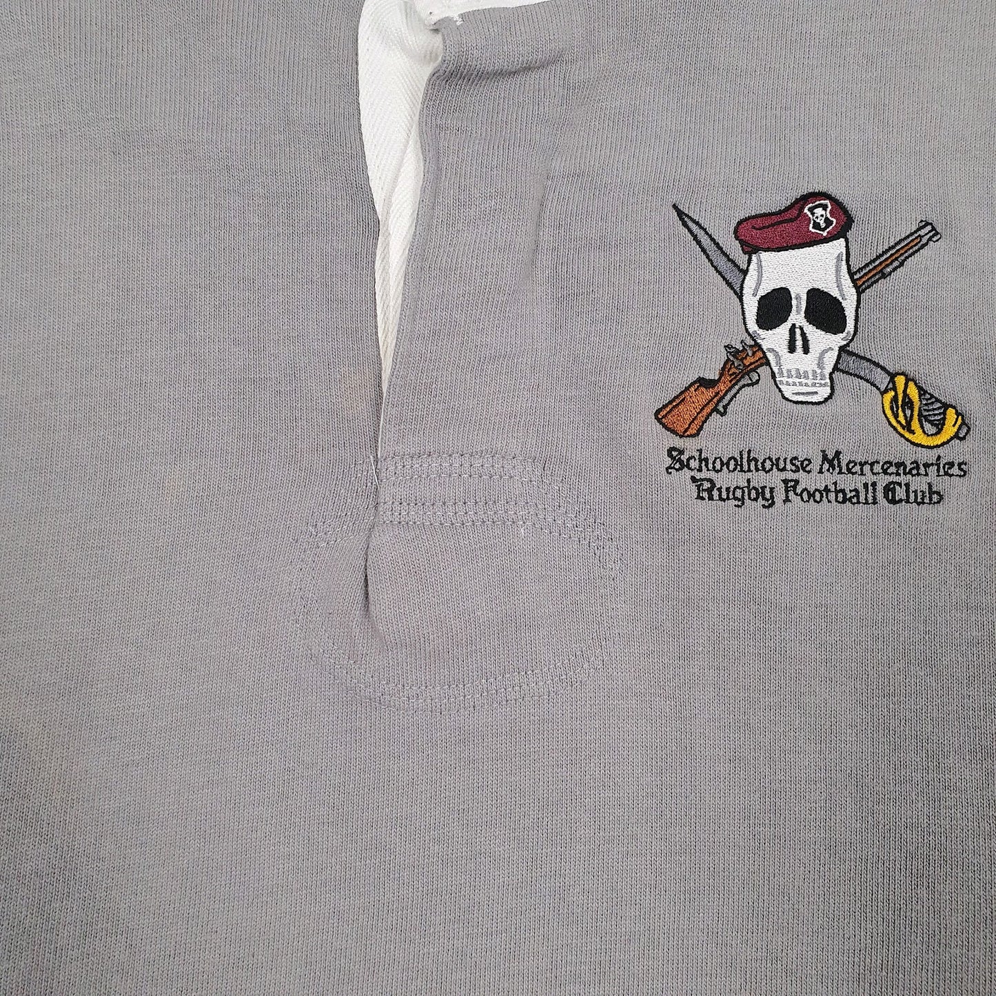 Mens Grey Maxmore Rugby Vintage Schoolhouse Mercenaries  Polo Shirt