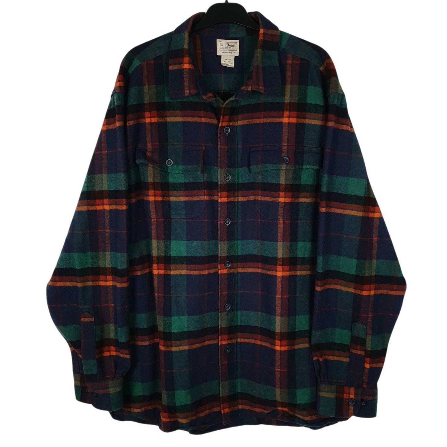 Mens Navy L.L.Bean Chamois Plaid Heavyweight Long Sleeve Shirt
