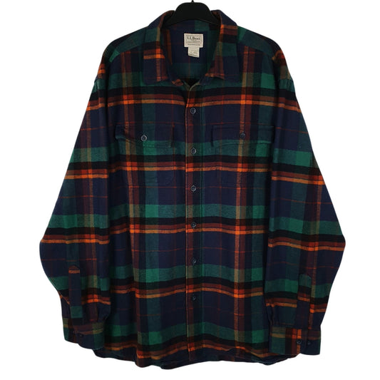 Mens Navy L.L.Bean Chamois Plaid Heavyweight Long Sleeve Shirt