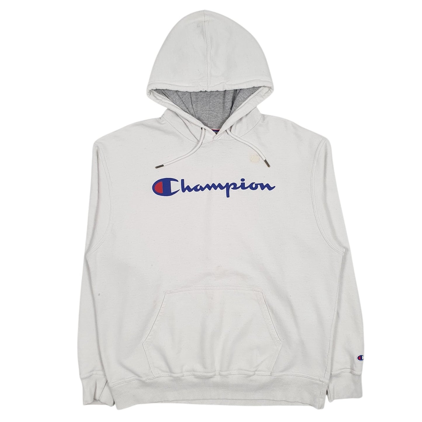 Mens White Champion Spellout Hoodie Jumper