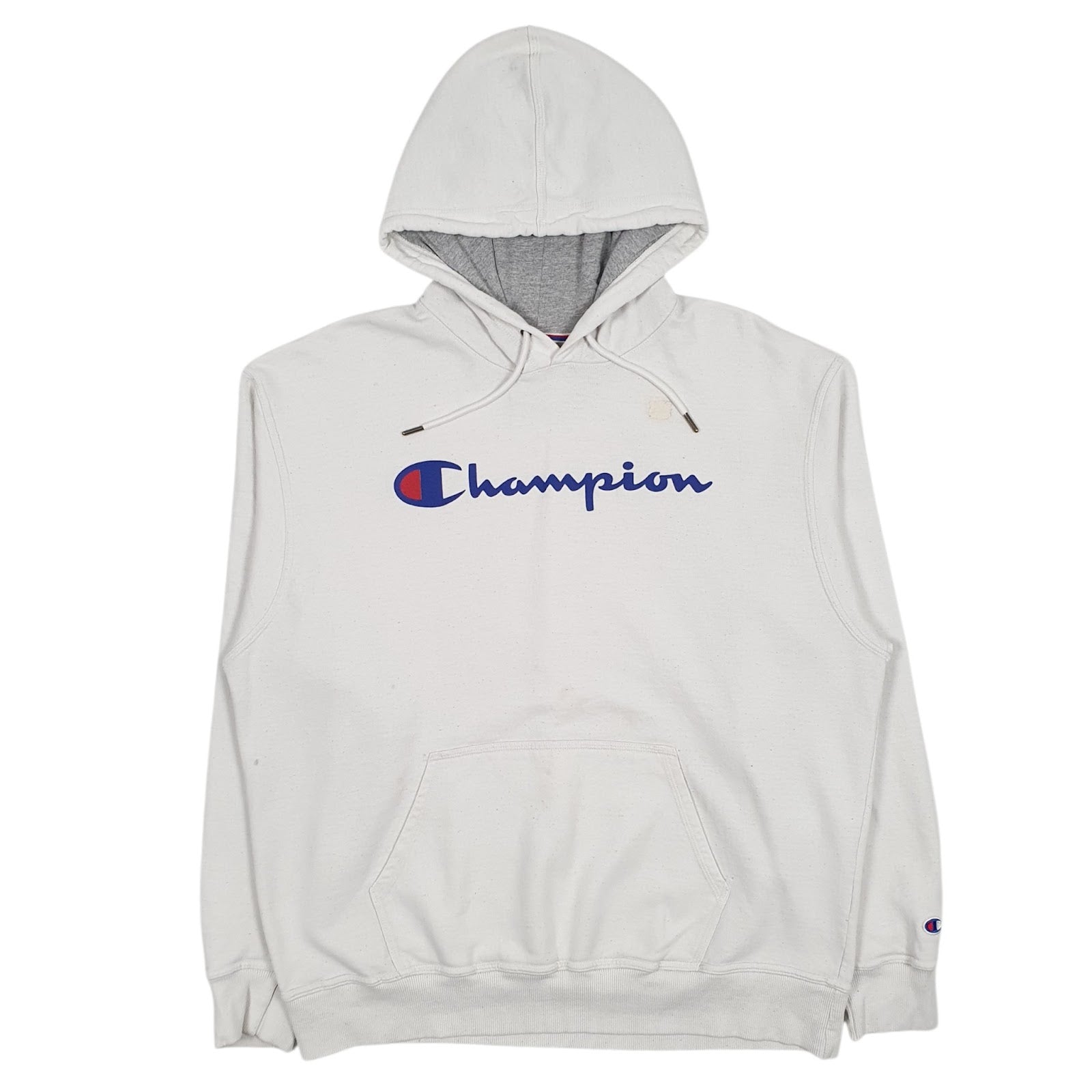 Mens White Champion Spellout Hoodie Jumper