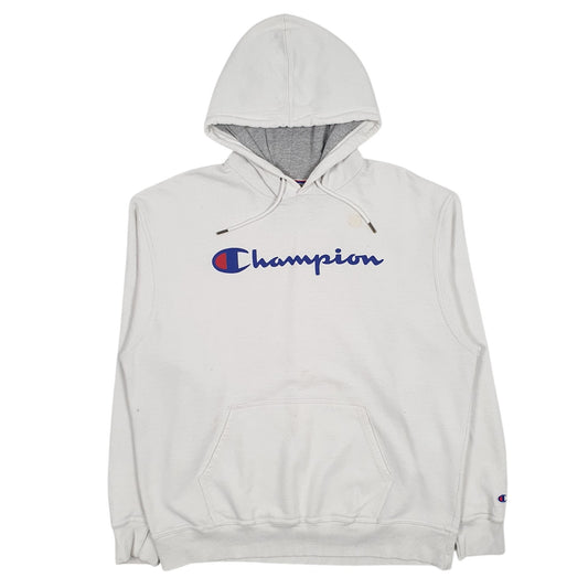Mens White Champion Spellout Hoodie Jumper