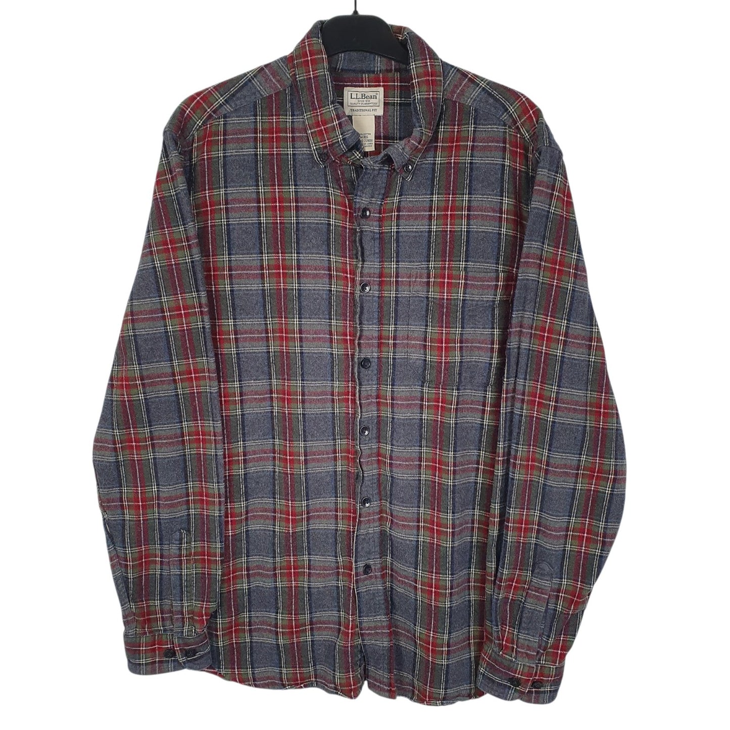 Mens Grey L.L.Bean Flannel Long Sleeve Shirt