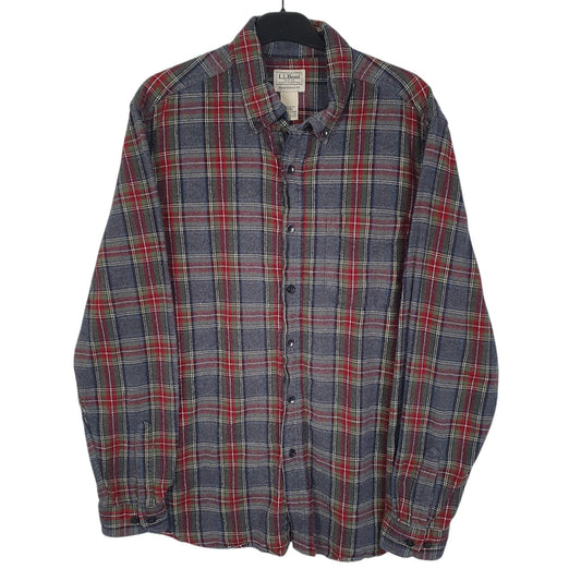 Mens Grey L.L.Bean Flannel Long Sleeve Shirt